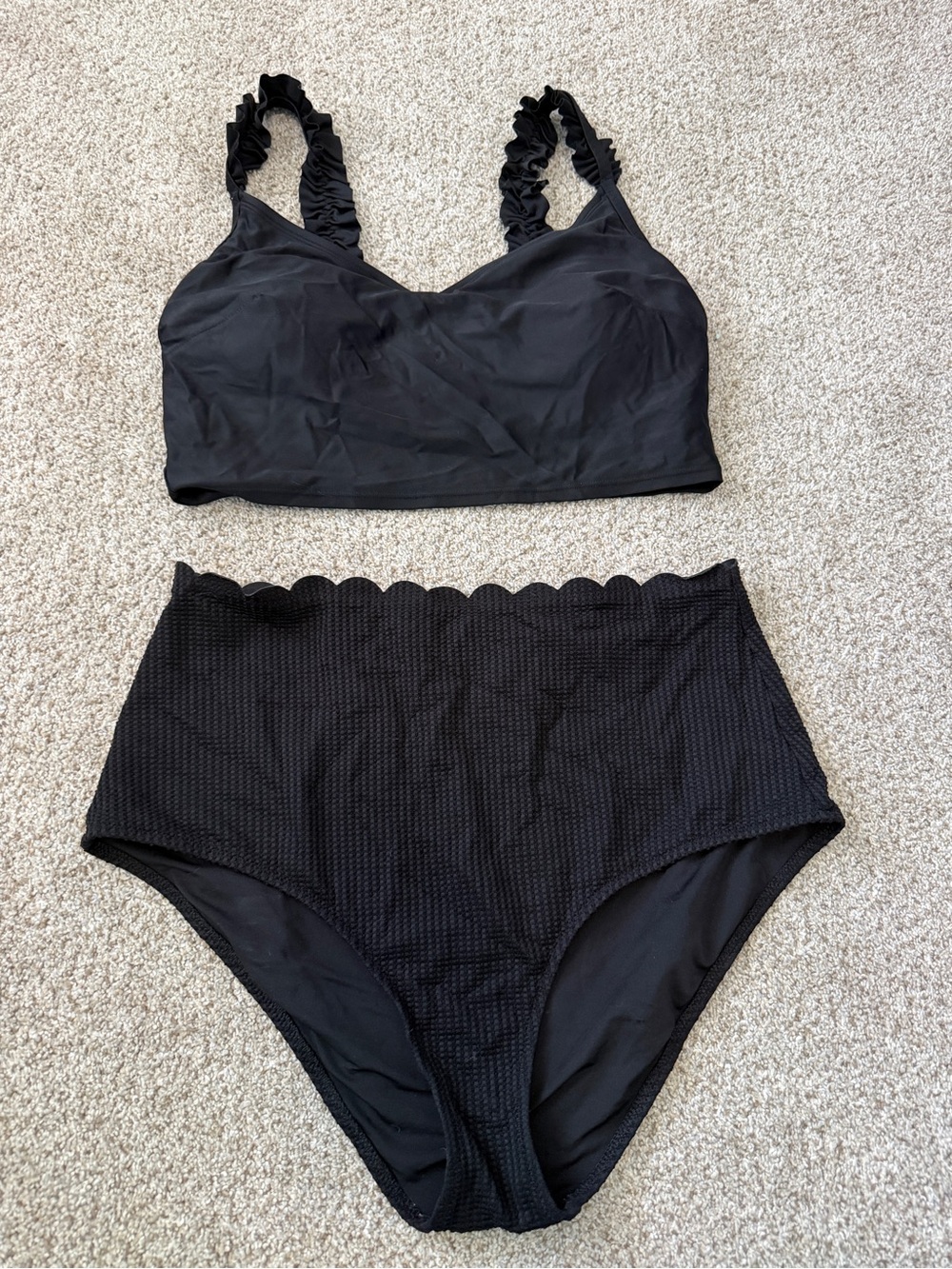 Aerie High Waisted Black Swimsuit Ruffle Two Piece